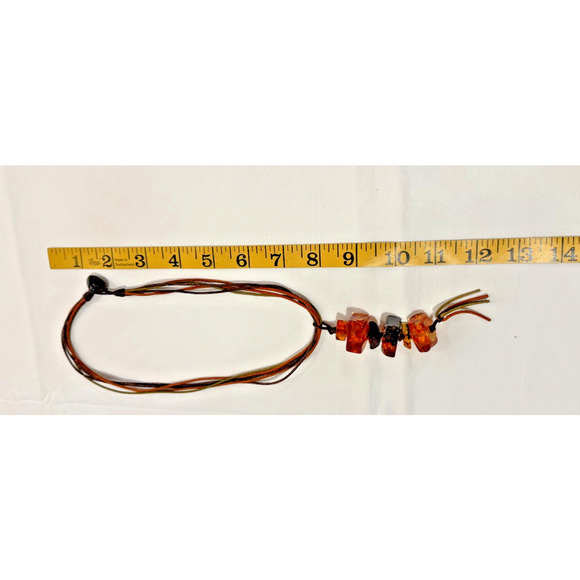 Baltic Amber Multi Stone Chunk Necklace on Multistrand Leather Cord 26 gr Boho - Picture 5 of 9